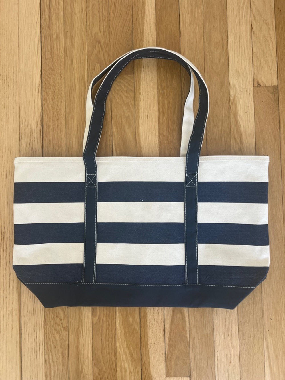 Compass Striped Canvas Tote Beach Bag in Navy and White